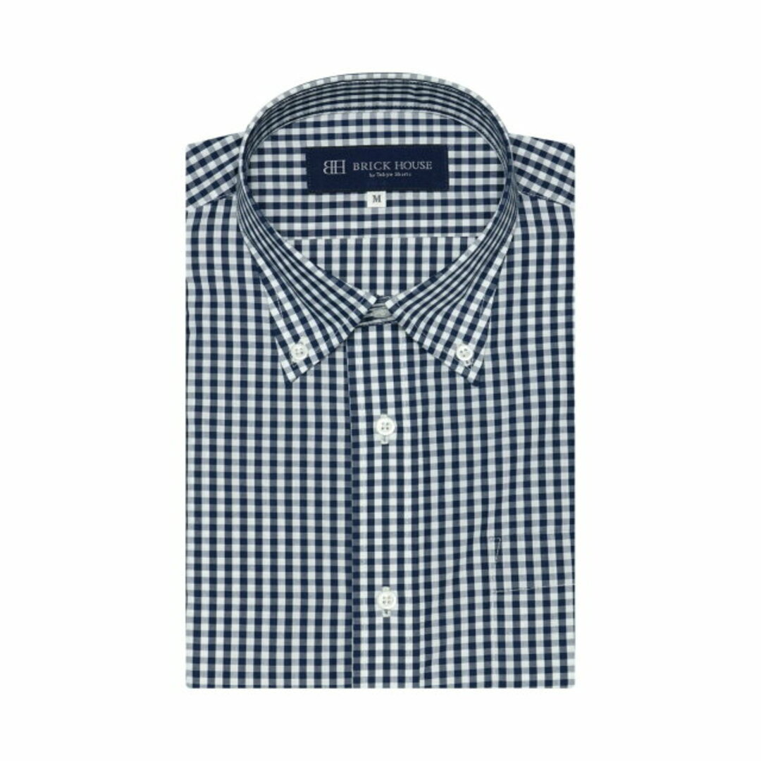 【ネイビー】(M)形態安定 ボタンダウンカラー 半袖ワイシャツ
