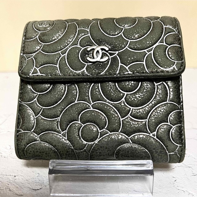 CHANEL ココマーク カメリア スエード 3つ折財布レディース