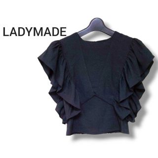 レディメイド(LADY MADE)の★美品★レディメイド  ノースリーブ フリル トップス  麻  裏地 ブラック (シャツ/ブラウス(半袖/袖なし))