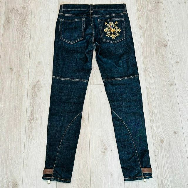 POLO RALPH LAUREN(ポロラルフローレン)の【極美品】ポロラルフローレン　スキニー　デニム ジーンズ　レザー　高級　牛革　L レディースのパンツ(デニム/ジーンズ)の商品写真