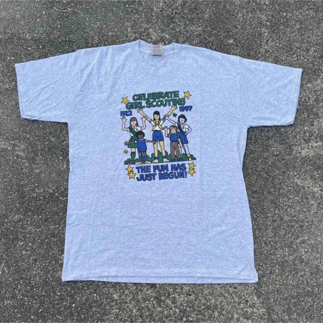 used 90s Tシャツ　グレー　シングルステッチ　良デザイン　オーバーサイズメンズ