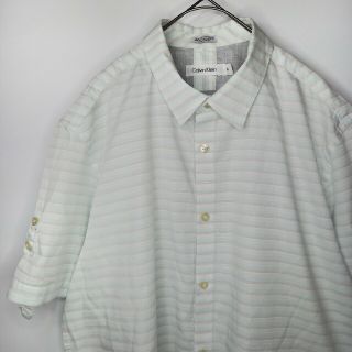 カルバンクライン(Calvin Klein)のカルバンクライン　S/S　ロールアップシャツ　半袖　ボーダー　白　L/G(シャツ)