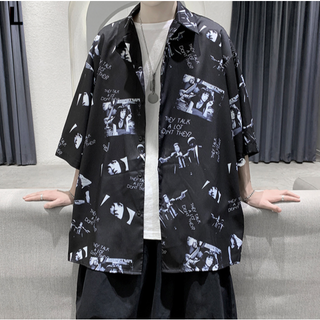 フォトプリント 半袖 シャツ ブラック L(シャツ)