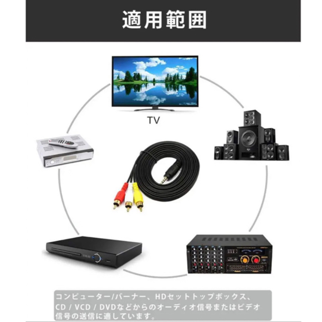 RCAステレオオーディオビデオオスAUXケーブ スマホ/家電/カメラのテレビ/映像機器(映像用ケーブル)の商品写真