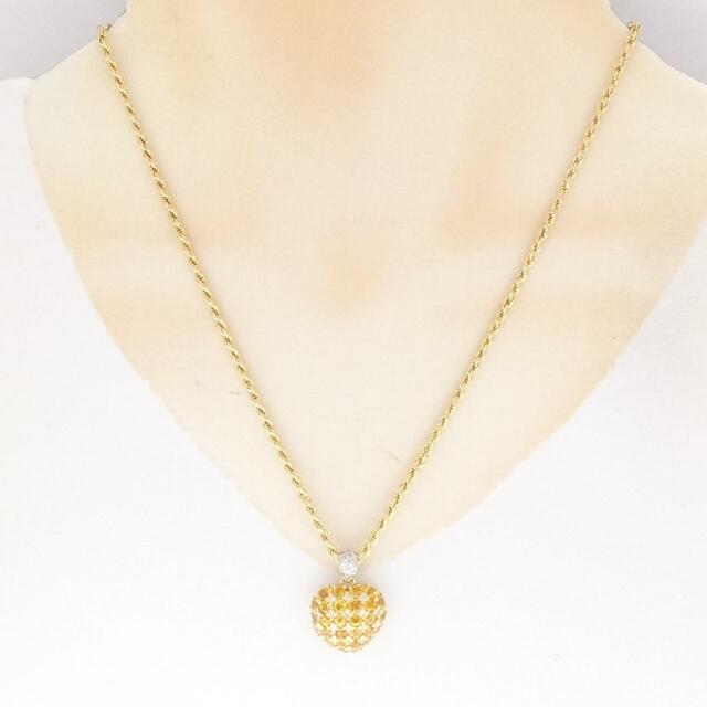 K18PG ハート サファイヤ ネックレス 0.32CT 拡散処理未検査