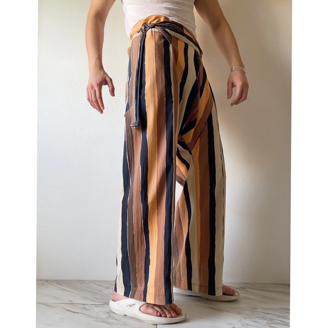 vintage 1998S/S ストライプ タイパンツ ラップパンツ 民族衣装-