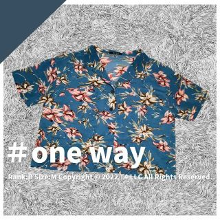 ワンウェイ(one*way)のone way シャツ Mサイズ アロハ 花柄 ブルー ミニ丈 ✓2137(ポロシャツ)