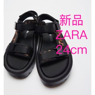 ザラ(ZARA)のZARA アニマルプリント フラットスポーティサンダル　37(24cm) 新品(サンダル)