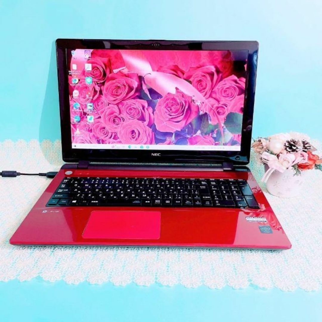 ✨すぐに使える✨カメラ✨エクセルワード✨️在宅学習に✨NEC赤レッドノートパソコンhappyPC