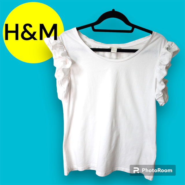H&M(エイチアンドエム)のh&m（エイチアンドエム）白フリル　Tシャツ　Mサイズ★送料無料★匿名配送 レディースのトップス(Tシャツ(半袖/袖なし))の商品写真