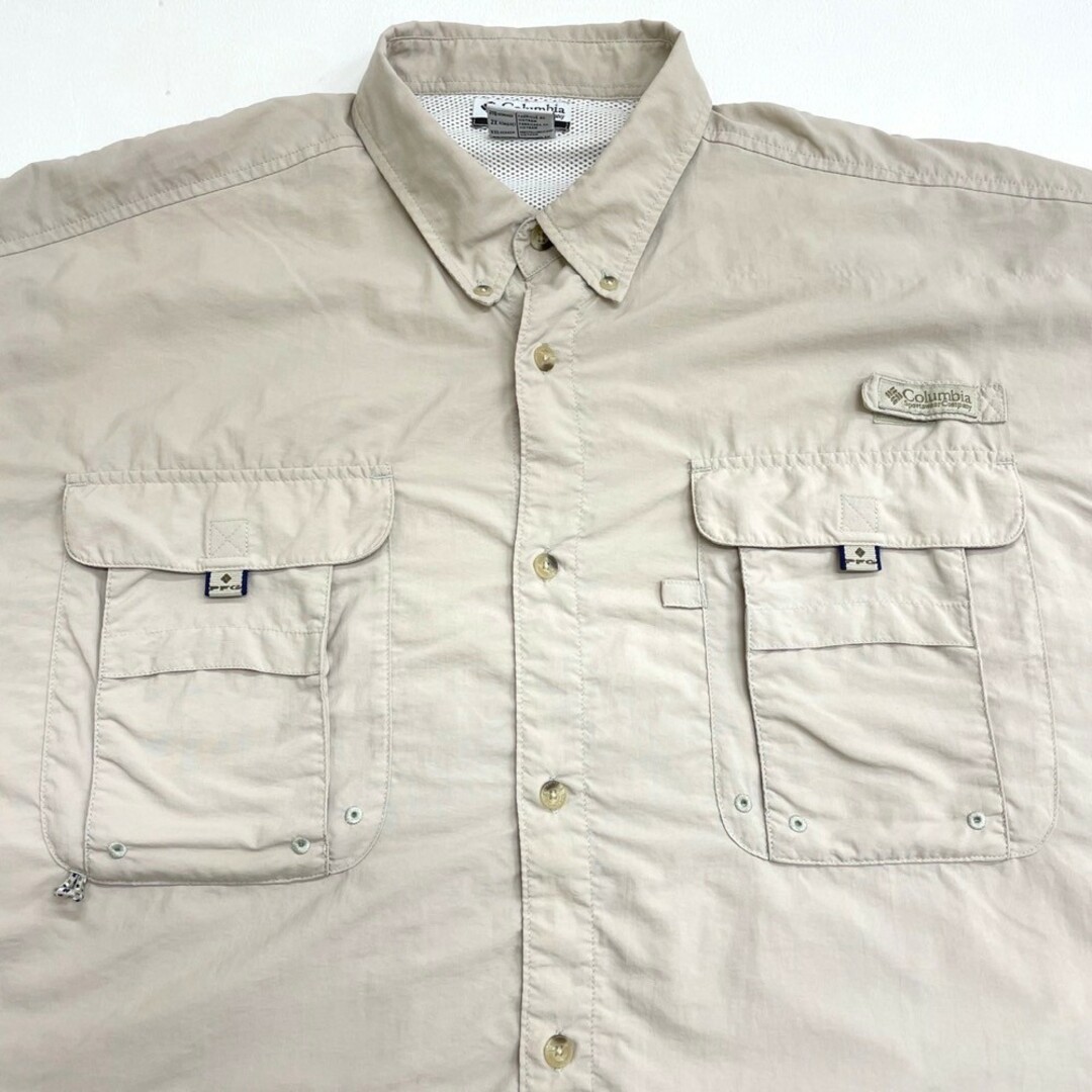 Columbia(コロンビア)のUS古着 コロンビア Columbia PFG バハマII ロングスリーブシャツ Bahama II ボタンダウン 長袖 UPF30+ サイズ：メンズ XXL ビッグサイズ ベージュ FM7043 【中古】 メンズのトップス(シャツ)の商品写真