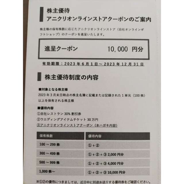 エスクリ 株主優待券　アニクリギフトストア10000円分 | フリマアプリ ラクマ