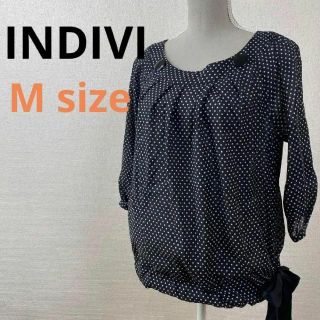 インディヴィ(INDIVI)のINDIVI　インディヴィ　レディース　カットソー　裾　リボン　水玉　ドット(Tシャツ(長袖/七分))