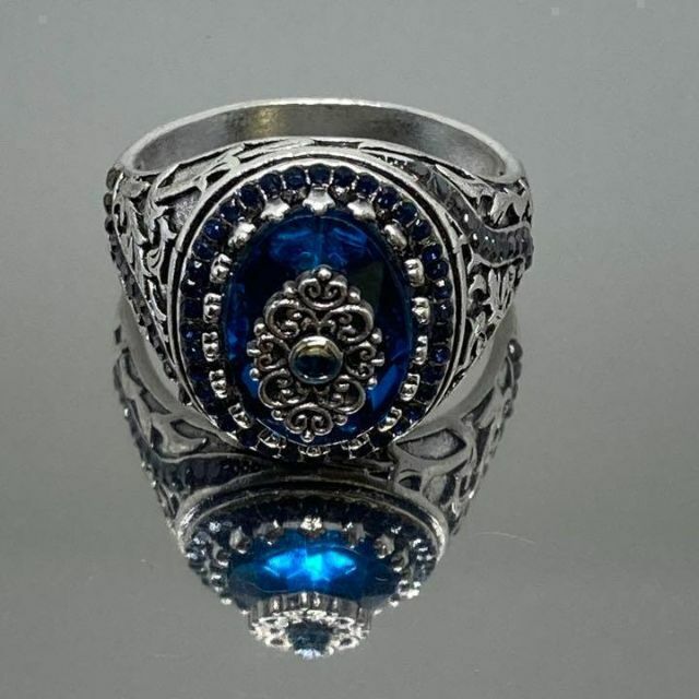 シルバー リング 指輪 サファイア ゴールド ジルコニア ヴィンテージ 26号 メンズのアクセサリー(リング(指輪))の商品写真