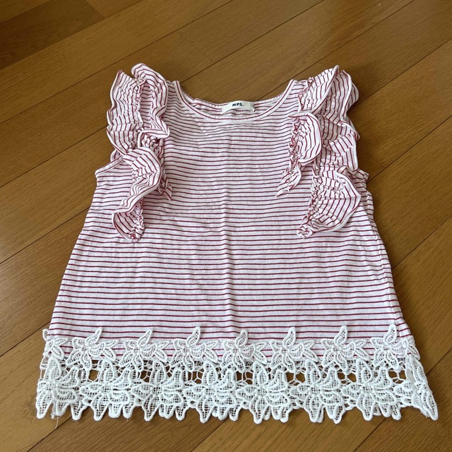 MPS(エムピーエス)のボーダーフリルシャツ　130センチ キッズ/ベビー/マタニティのキッズ服女の子用(90cm~)(Tシャツ/カットソー)の商品写真