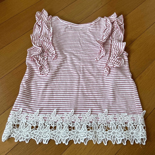 MPS(エムピーエス)のボーダーフリルシャツ　130センチ キッズ/ベビー/マタニティのキッズ服女の子用(90cm~)(Tシャツ/カットソー)の商品写真