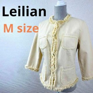 レリアン(leilian)のLeilian　レリアン　レディース　４０　春　ノーカラー　ジャケットベージュ系(ノーカラージャケット)