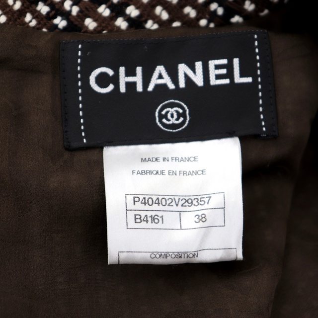 CHANEL(シャネル)のシャネル P40 半袖ツイード ワンピース レディース 茶 白 38 CHANEL レディースのワンピース(ひざ丈ワンピース)の商品写真