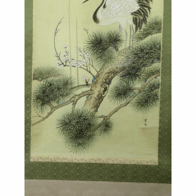 掛軸 雲茜『松鶴梅 花鳥図』中国画 絹本 肉筆 共箱付 掛け軸 掛軸 雲茜『松鶴梅 花鳥図』中国画 絹本 肉筆 共箱付 掛け軸