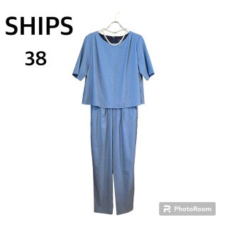 シップス(SHIPS)のSHIPSシップス　半袖オールインワン38Mパンツ★ブルー　フォーマル(オールインワン)