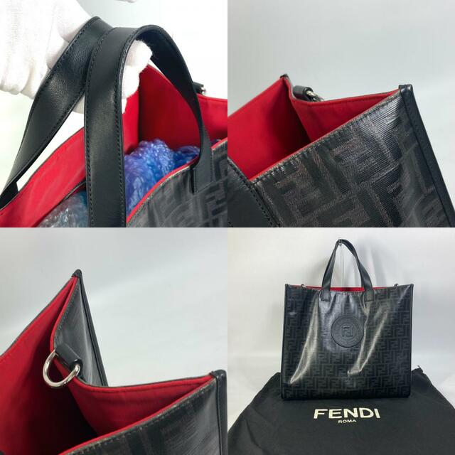 FENDI(フェンディ)のフェンディ FENDI ズッカ ショッパー 7VA390 肩掛け ショルダーバッグ カバン トートバッグ コーティングキャンバス ブラック メンズのバッグ(トートバッグ)の商品写真