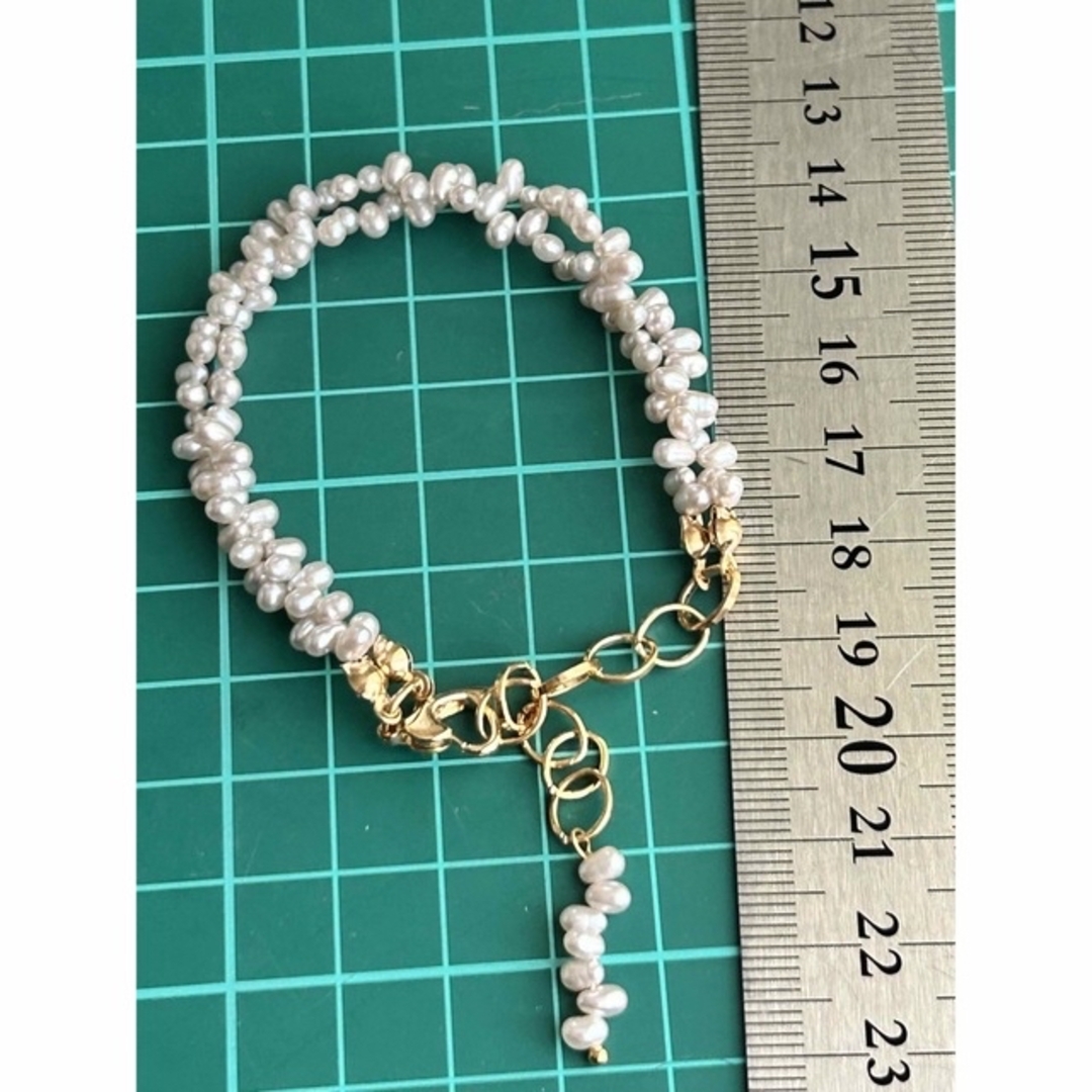 淡水パール ツヤツヤ 虹色 ホワイトシルバー 2連 ツイスト ブレスレット