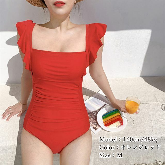 水着/2色/Mサイズ/フリルショルダーワンピース水着レディース