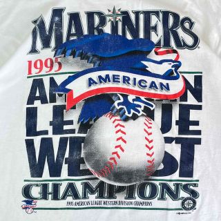 メジャーリーグベースボール(MLB)の90s USA製 シアトル・マリナーズ チャンピオン 記念Tシャツ MLB(Tシャツ/カットソー(半袖/袖なし))