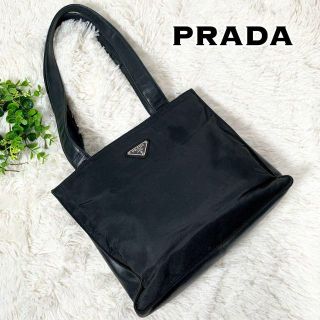 プラダ(PRADA)のPRADA プラダ　ナイロン　レザー　トートバッグ　ロゴ　三角プレート　黒(トートバッグ)