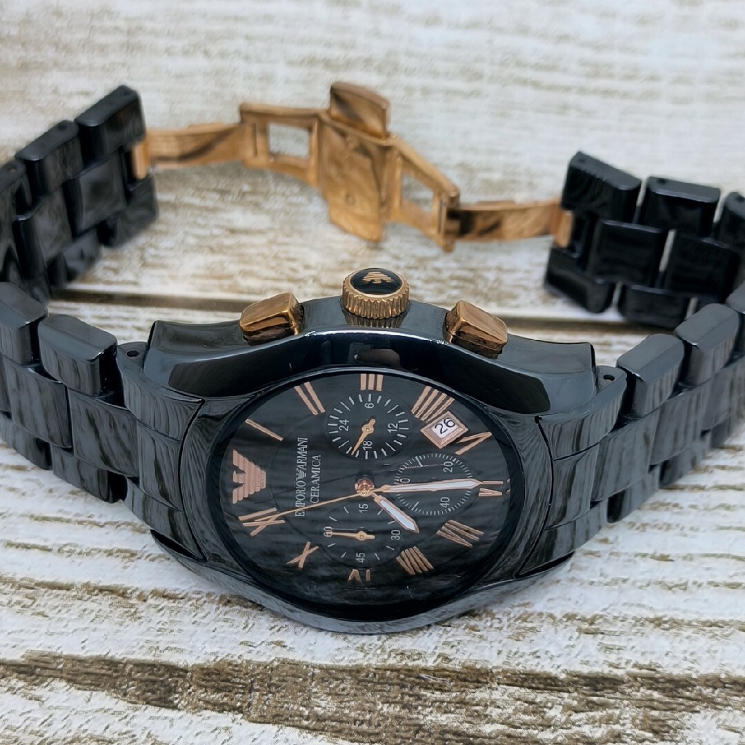 ブラック/ブラウン新品EMPORIO ARMANIメンズ腕時計43㎜クロノグラフ-