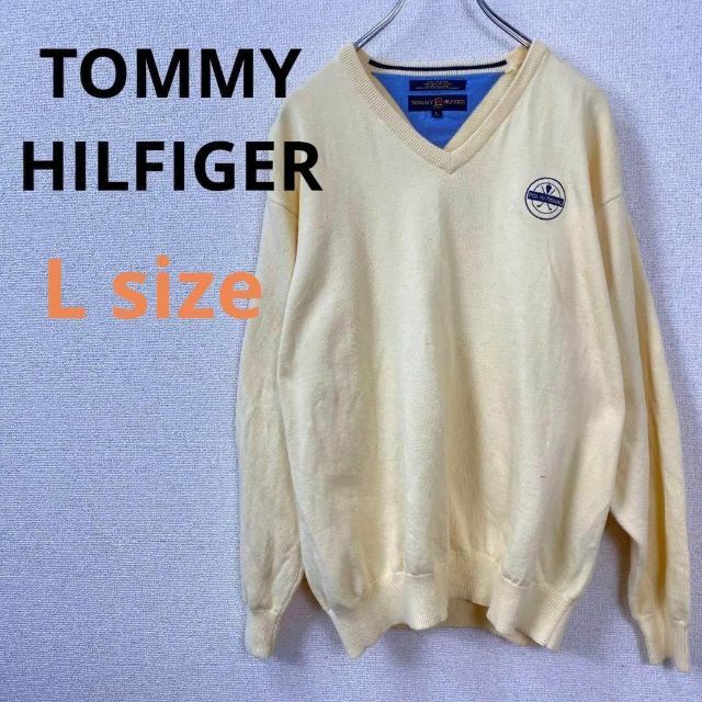 TOMMY HILFIGER(トミーヒルフィガー)のトミーヒルフィガー　メンズ　L　イエロー　Vネック　ニット　ゴルフ メンズのトップス(ニット/セーター)の商品写真