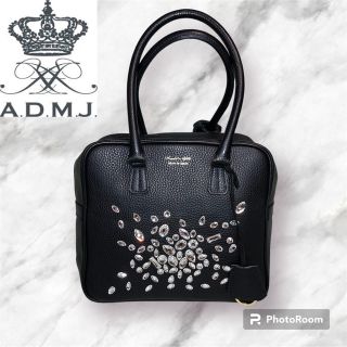 エーディーエムジェイ(A.D.M.J.)の極美品✨A.D.M.J✨2WAY✨アクセソワ✨スワロフスキー✨ビジュー✨黒✨韓国(トートバッグ)