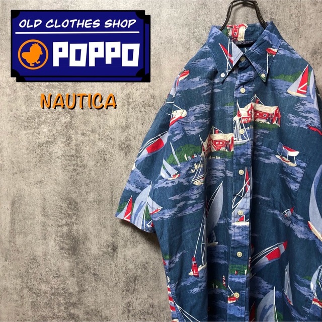 NAUTICA(ノーティカ)のノーティカ☆マカオ製セーリングヨット柄半袖総柄シャツ 90s メンズのトップス(シャツ)の商品写真