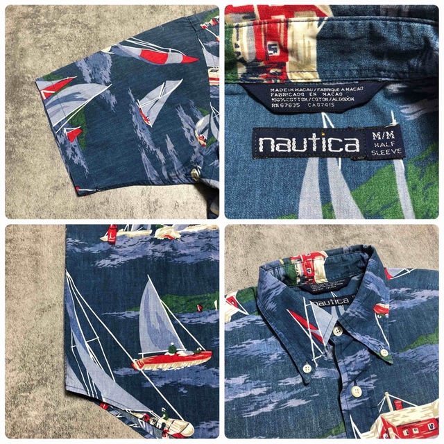 NAUTICA(ノーティカ)のノーティカ☆マカオ製セーリングヨット柄半袖総柄シャツ 90s メンズのトップス(シャツ)の商品写真