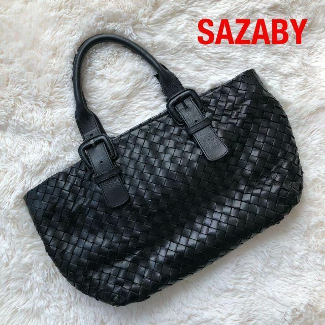 SAZABY - SAZABYサザビー編み込みレザートートバッグブラック黒