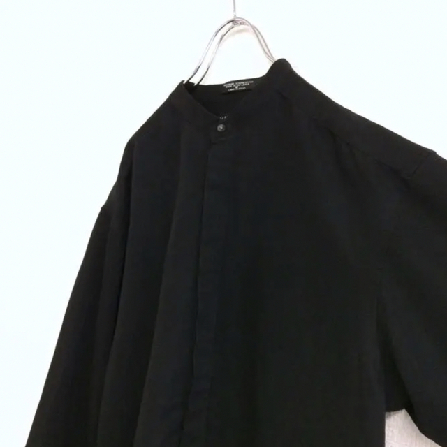 90’s デザイン古着 ブラック ポリレーヨン ノーカラーシャツ   メンズのトップス(シャツ)の商品写真