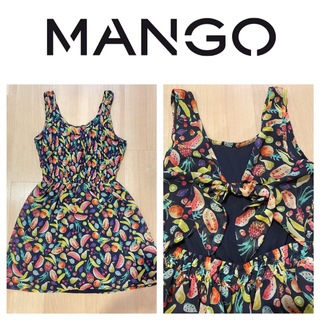 マンゴ(MANGO)のMANGO マンゴ フルーツ柄 ワンピース サイズS USA4(ミニワンピース)