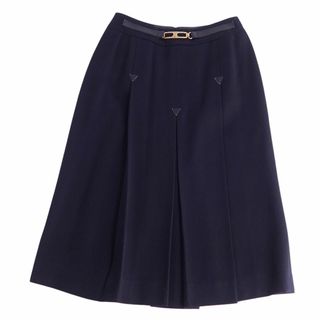 セリーヌ(celine)の美品 Vintage セリーヌ CELINE スカート フレアスカート ひざ丈 トリオンフ金具 無地 ウール ボトムス レディース 38(M相当) ネイビー(ひざ丈スカート)