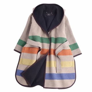 マックスマーラ(Max Mara)の極美品 マックスマーラ Max Mara WEEKEND コート ガウンコート オーバーサイズ ボタンレス ボーダー柄 フーディー ウール アウター レディース JI38 USA4 FB36(S相当) マルチカラー(その他)