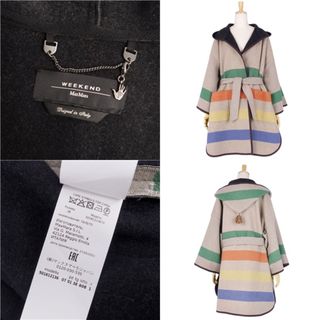極美品 マックスマーラ Max Mara WEEKEND コート ガウンコート オーバーサイズ ボタンレス ボーダー柄 フーディー ウール アウター レディース JI38 USA4 FB36(S相当) マルチカラー