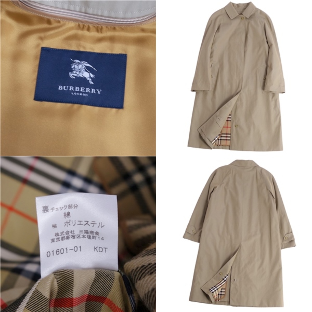 極美品 バーバリー ロンドン BURBERRY LONDON コート ステンカラーコート バルマカーンコート 裏チェック ライナー付き アウター  レディース 9(M相当) カーキベージュ