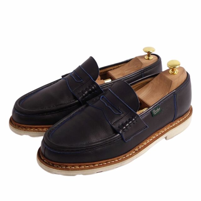 美品 パラブーツ PARABOOT BLUE WORK ローファー モカシン コインローファー REIMS ランス カーフレザー 39112 シューズ メンズ 8F(26.5cm相当) ネイビー