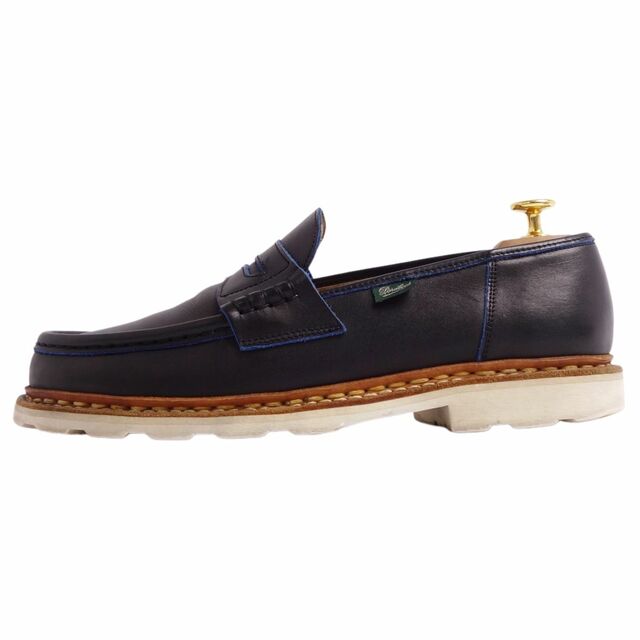 Paraboot(パラブーツ)の美品 パラブーツ PARABOOT BLUE WORK ローファー モカシン コインローファー REIMS ランス カーフレザー 39112 シューズ メンズ 8F(26.5cm相当) ネイビー メンズの靴/シューズ(ドレス/ビジネス)の商品写真