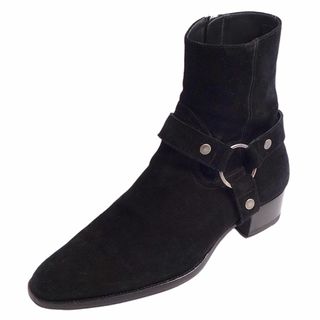 サンローラン(Saint Laurent)の美品 サンローラン パリ SAINT LAURENT PARIS ブーツ ショートブーツ WYATT HARNESS BOOTS ワイアットハーネスブーツ スウェードレザー シューズ メンズ 40(25cm相当) ブラック(ブーツ)