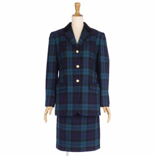 バーバリー(BURBERRY)の美品 Vintage バーバリー Burberrys セットアップ スカートスーツ チェック ウール ジャケット スカート レディース 9AR(M相当) ターコイズグリーン/ネイビー(スーツ)