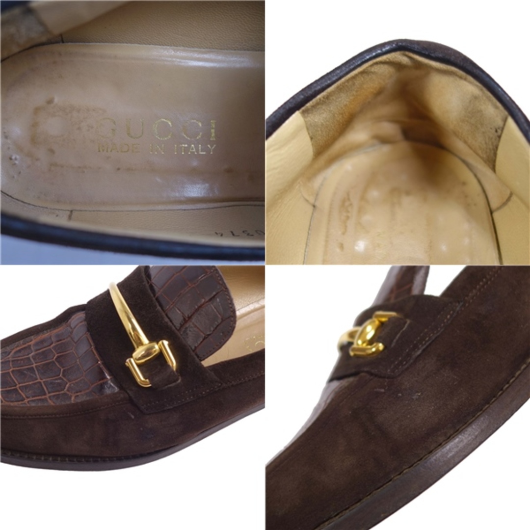 Vintage グッチ GUCCI ローファー クロコ型押し ホースビット スウェード シューズ 靴 レディース 36C(23cm相当) ブラウン