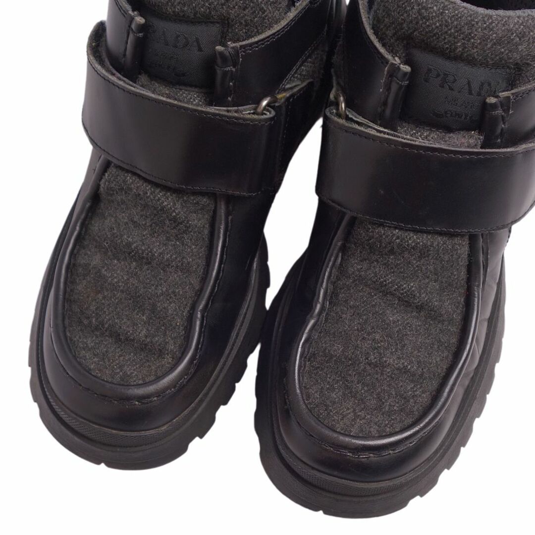 プラダ PRADA ブーツ カーフレザー ウール シューズ 靴 レディース イタリア製 36(23cm相当) ブラック/グレー