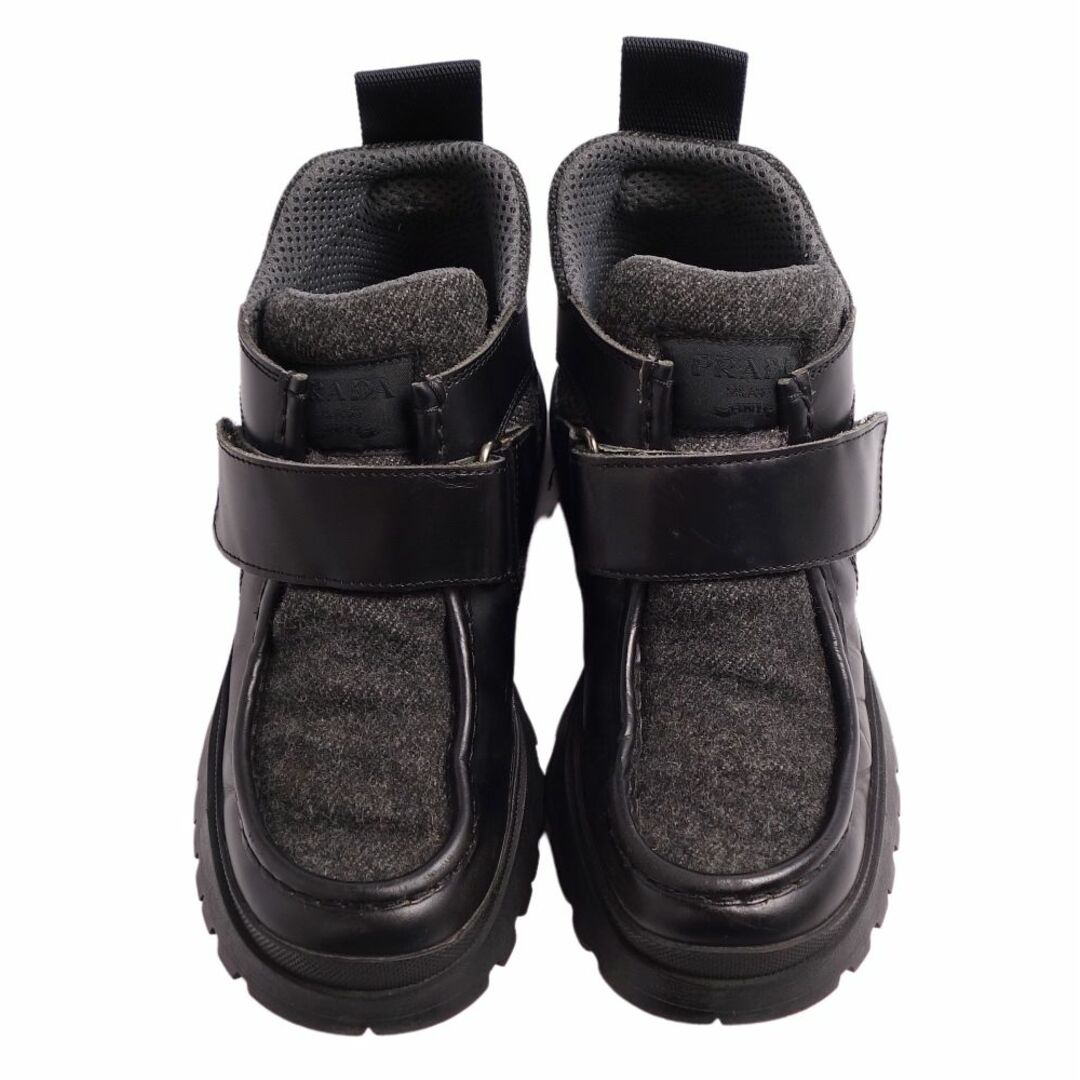 プラダ PRADA ブーツ カーフレザー ウール シューズ 靴 レディース イタリア製 36(23cm相当) ブラック/グレー