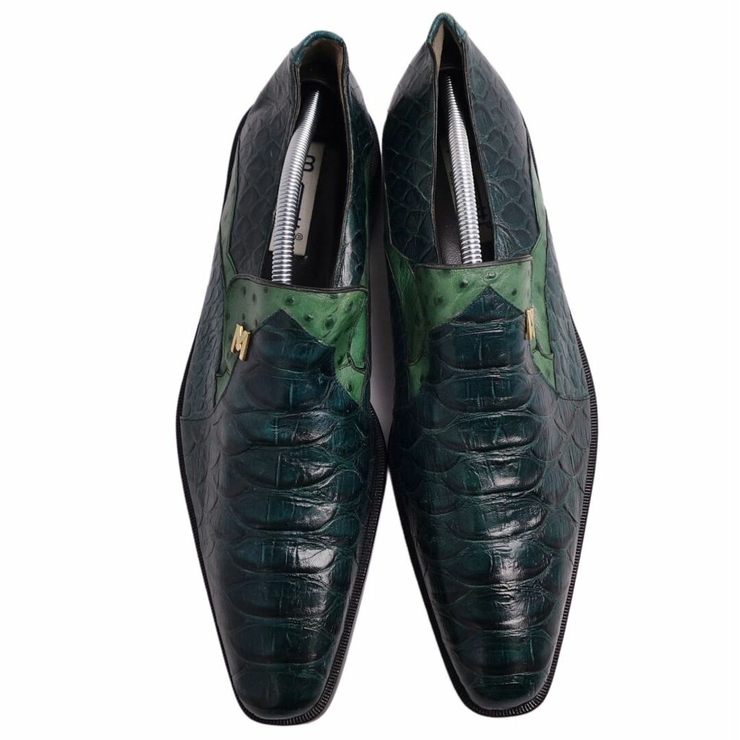 パイソンレザー PYTHON レザーシューズ maseratti クロコダイル オーストリッチ 革靴 メンズ スペイン製 42(27cm相当) グリーン