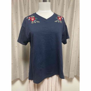 アズノウアズ(AS KNOW AS)の新品asknowasお花刺繍Tシャツ　ネイビー(Tシャツ(半袖/袖なし))